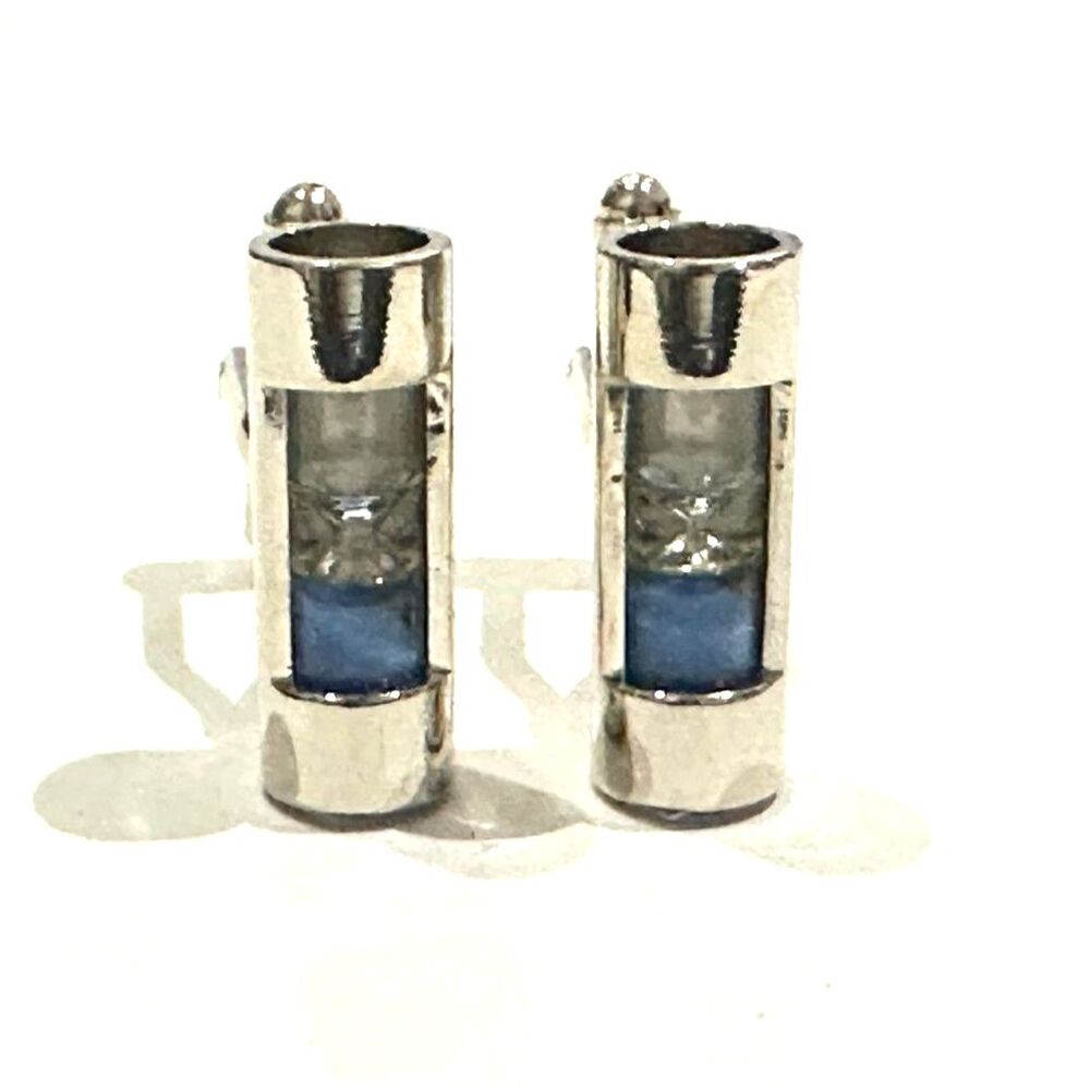 Hourglass Sand Timer Cufflinks — Silver & Blue Sand Unique Men's Gift